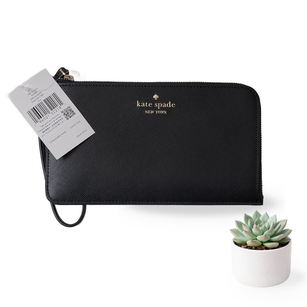 NWT Kate Spade ♠️ Lucy Black Saffiano Leather Zip Wristlet